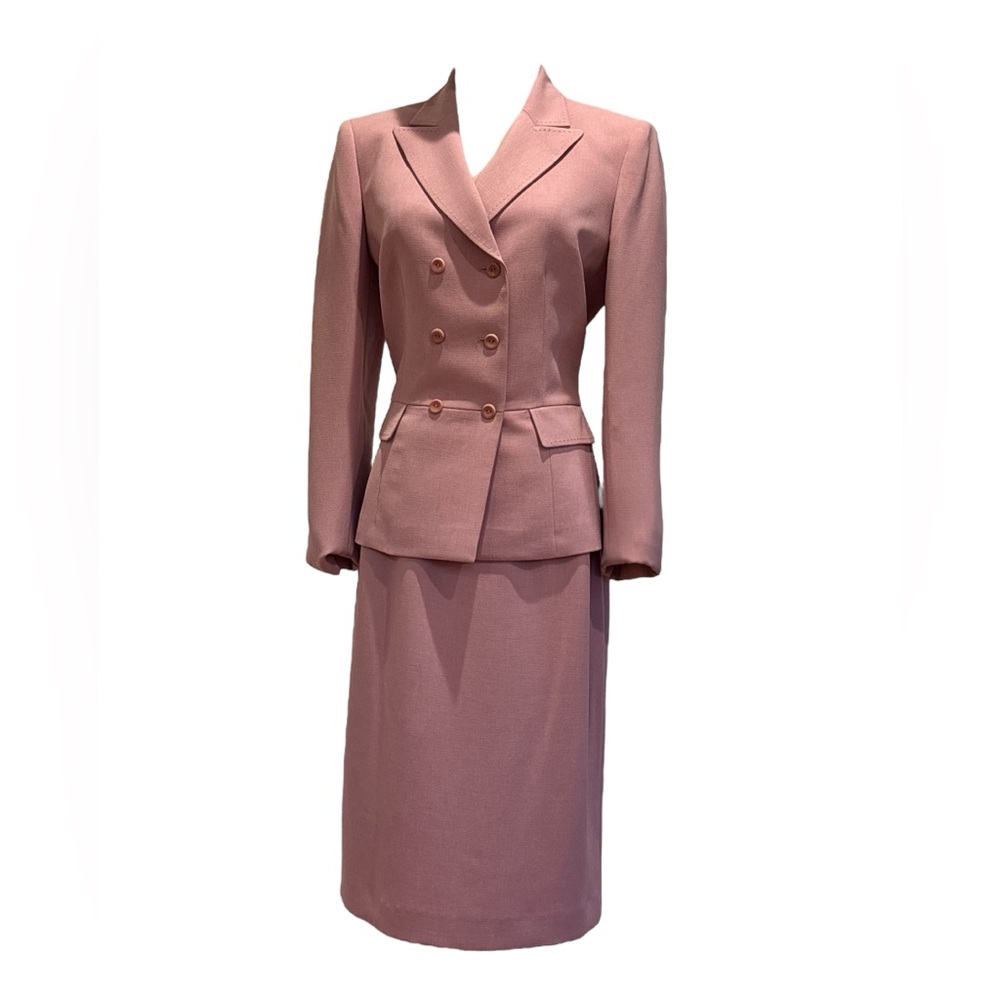 90s 2PC KASPER DUSTY ROSE DOUBLE BREASTED BLAZER & PENCIL KNEE LENGTH SKIRT SZ 8 - Picture 3 of 9
